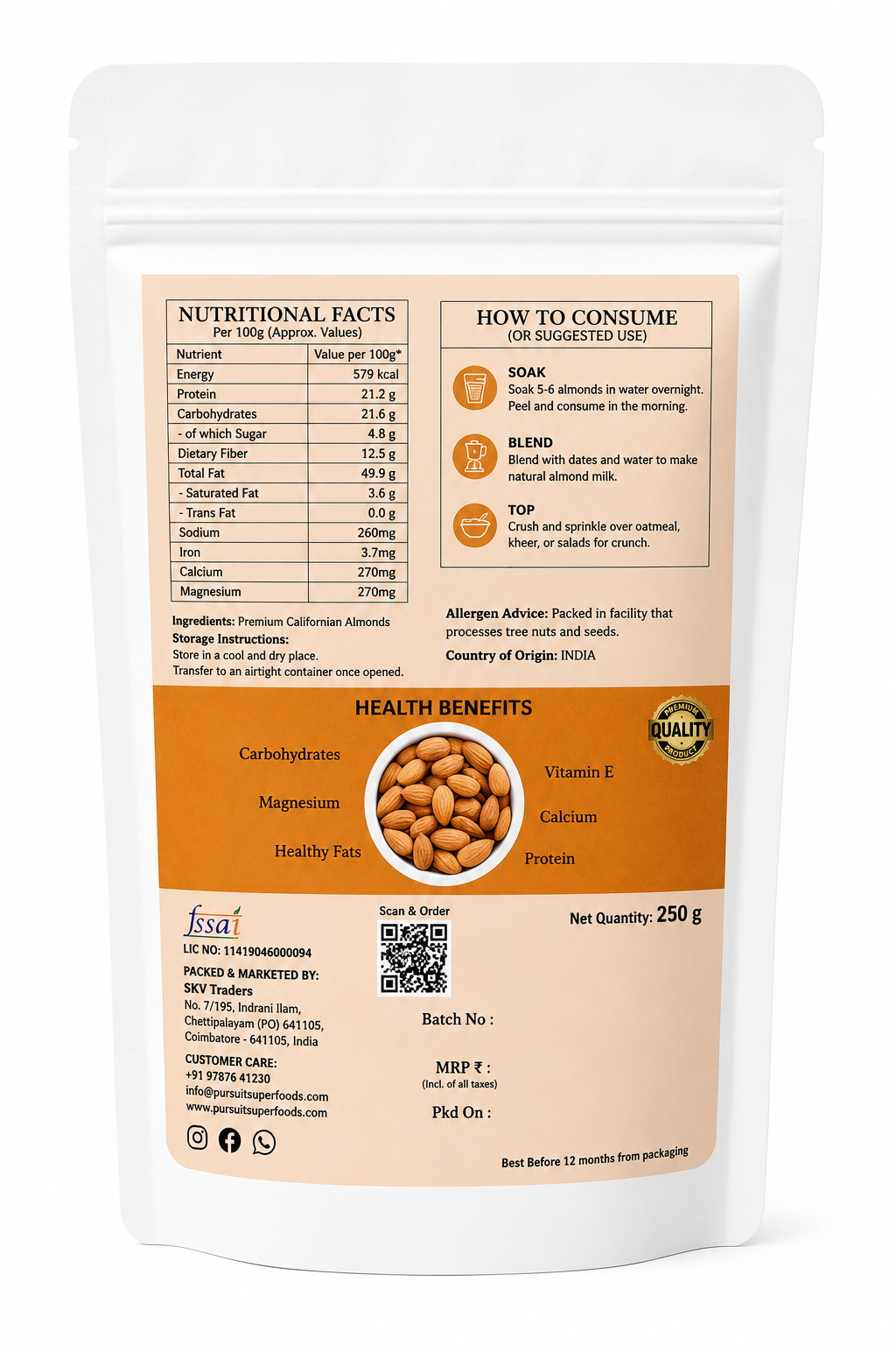 Premium Californian Almonds – 250g
