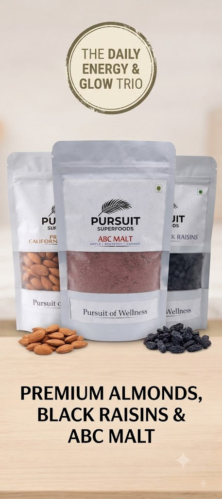 Daily Energy & Glow Trio (California Almonds, Black Raisins & ABC Malt – 100g Each)